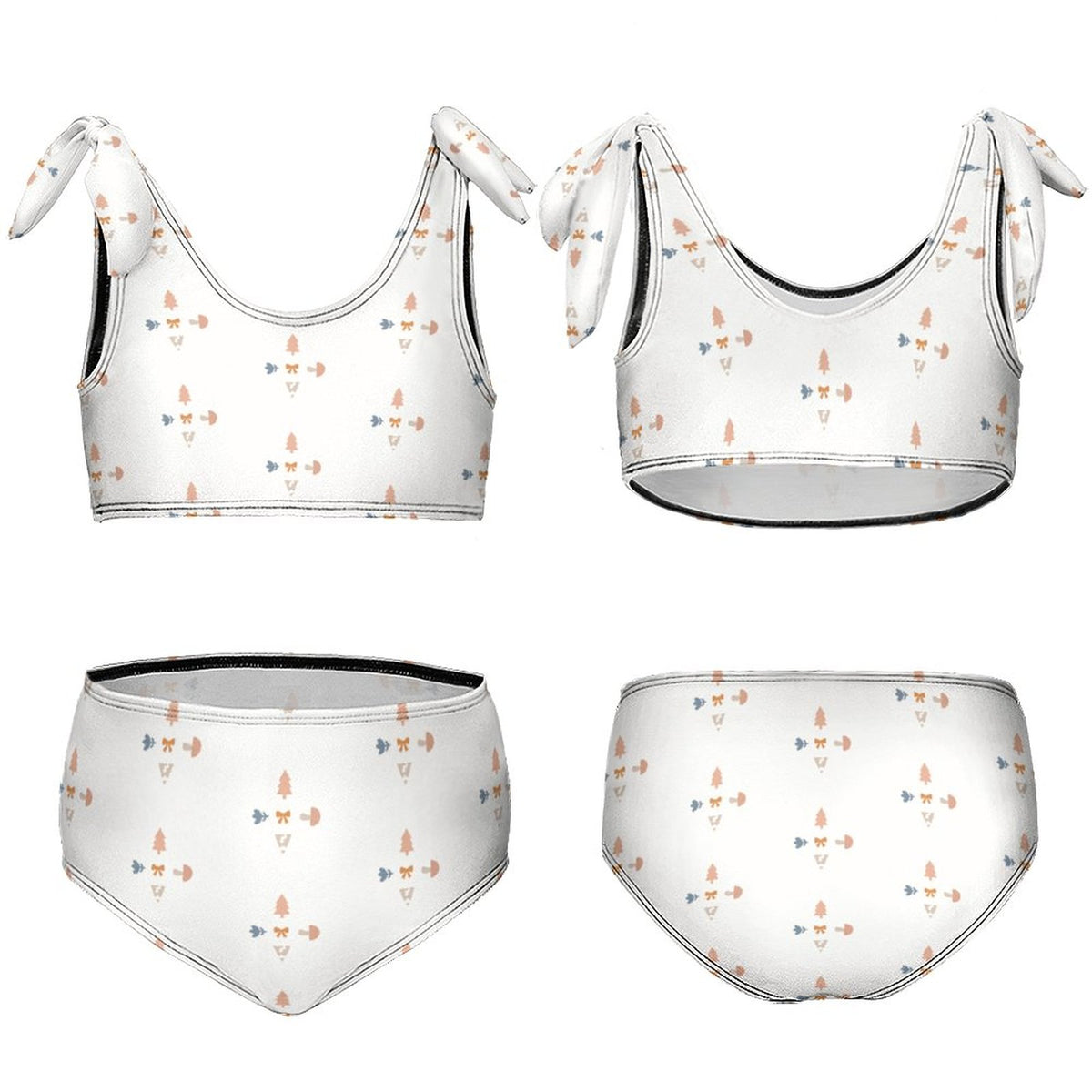 Girls' Geometric Print Tie-Shoulder 2-Piece Swimsuit