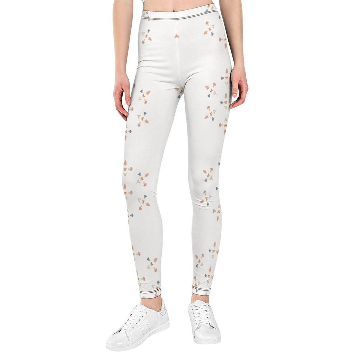 Girls' White Geometric Print Activewear Leggings