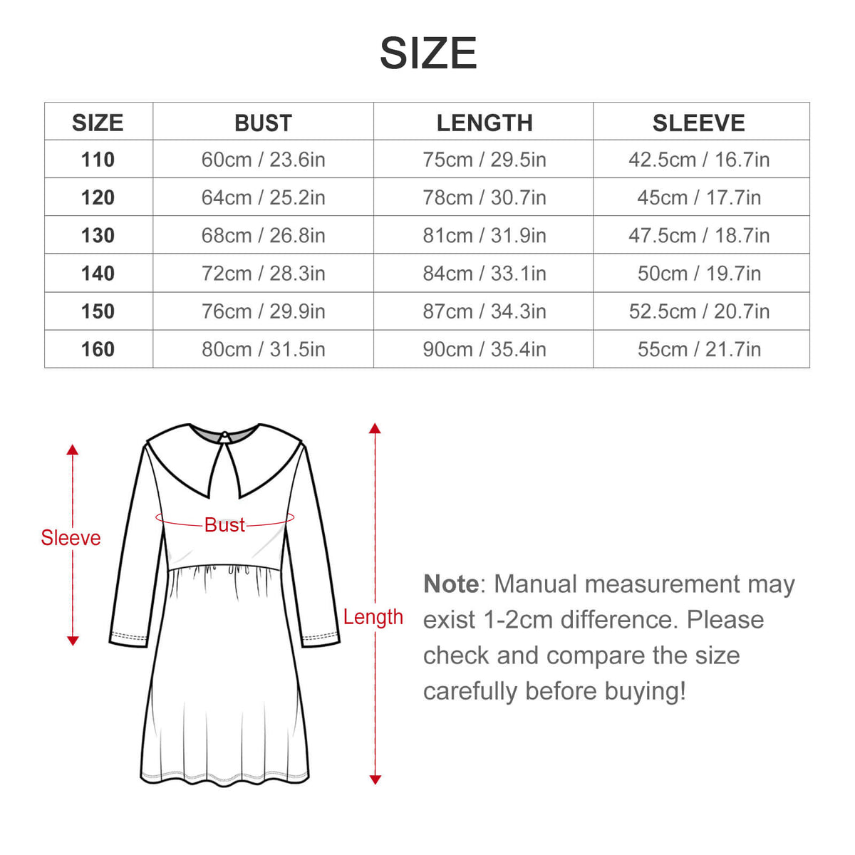 Girls' White Geometric Long Sleeve Flared Dress