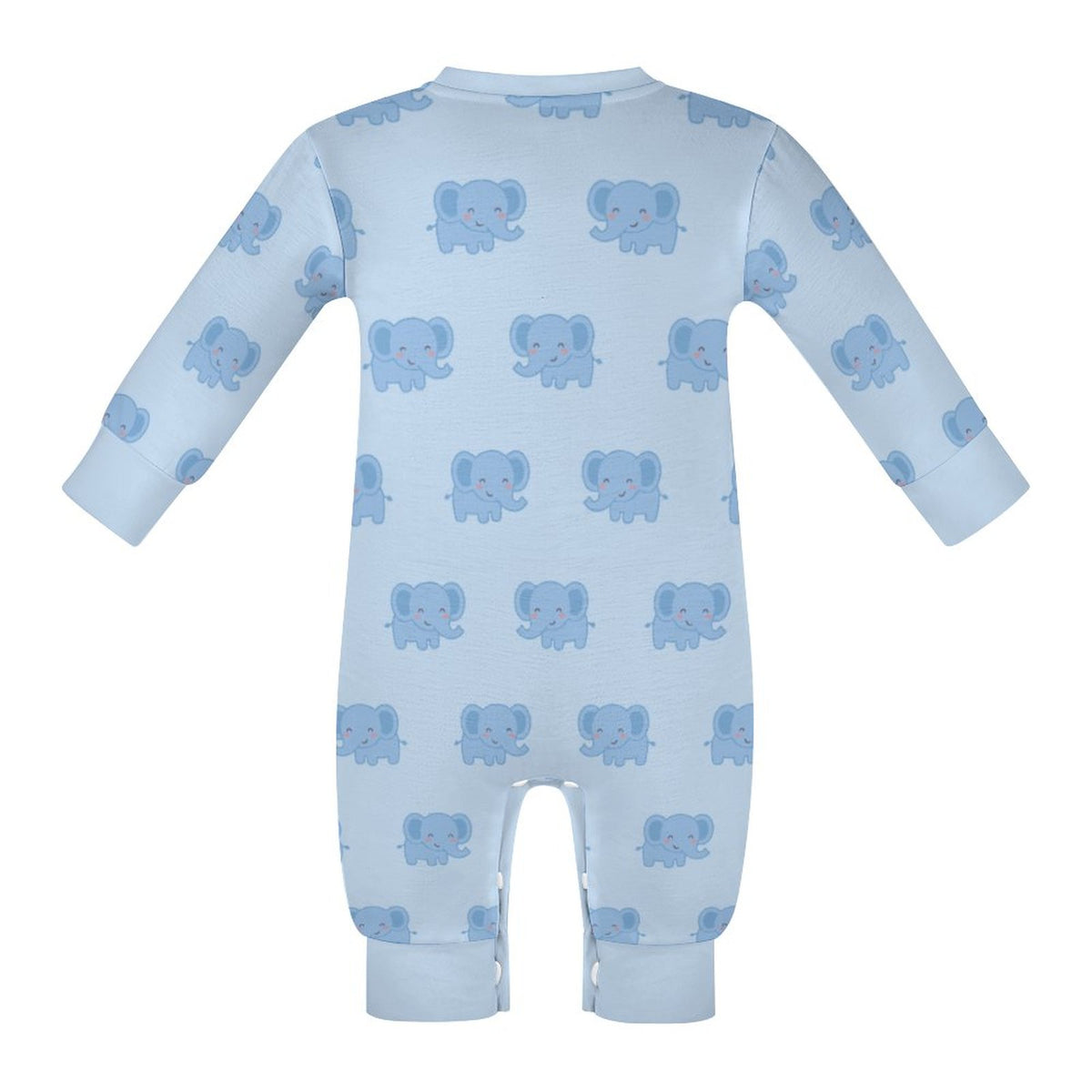 Cute Elephant Print Light Blue Baby Cotton Romper