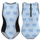 Cute Blue Elephant Zippered One-Piece Swimsuit