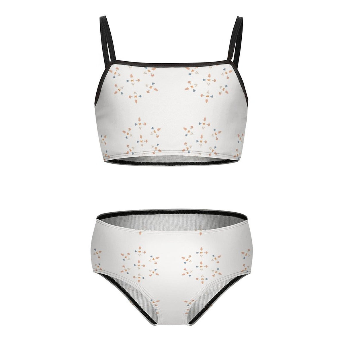 Girls' White Geometric High Waist 2-Piece Swimwear