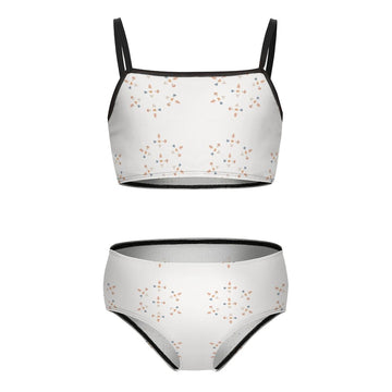 Girls' White Geometric High Waist 2-Piece Swimwear
