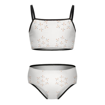 Girls' White Geometric High Waist 2-Piece Swimwear