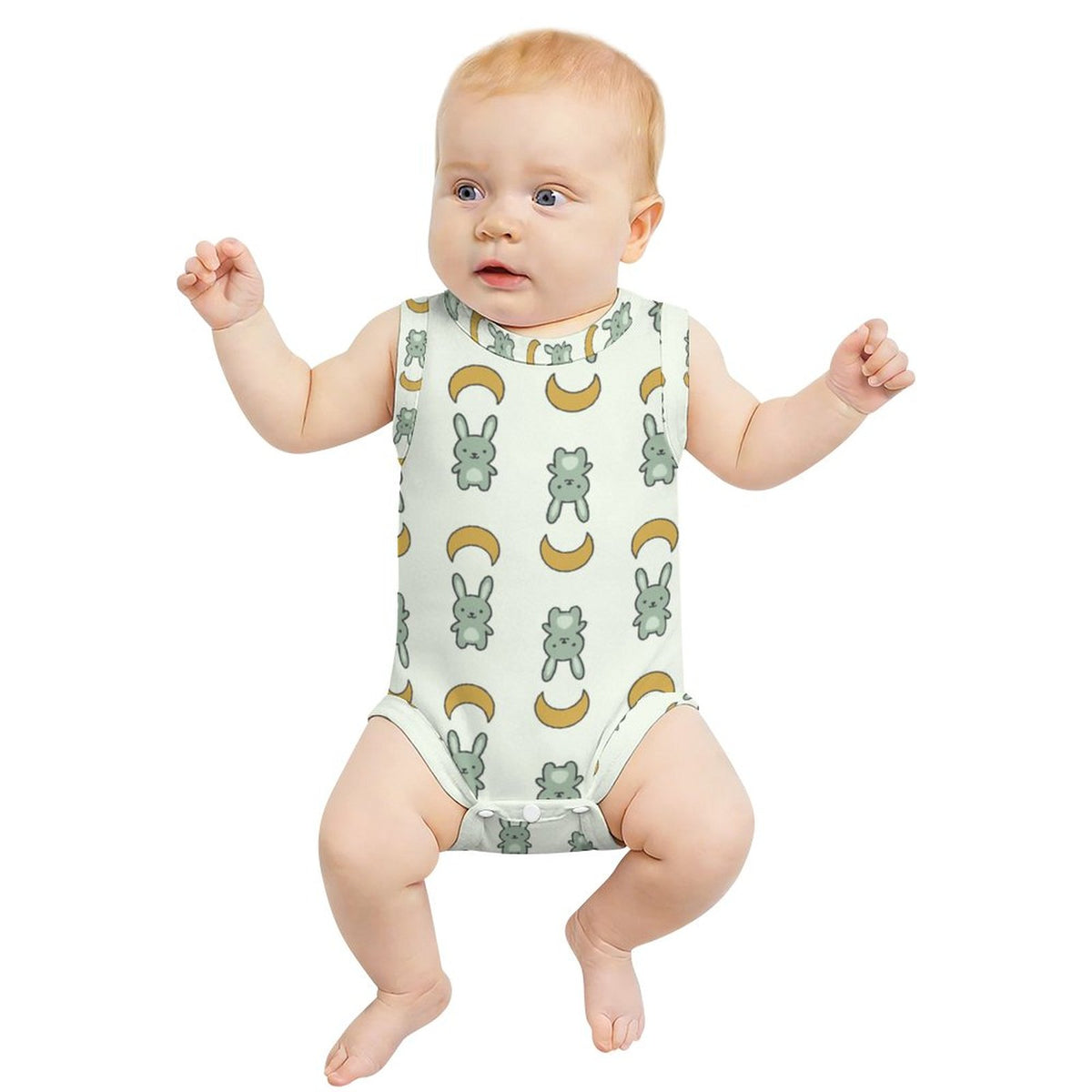 Cute Cotton Baby Bunny & Moon Sleeveless Romper