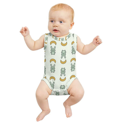 Cute Cotton Baby Bunny & Moon Sleeveless Romper