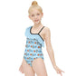 Outer Space Rocket Asymmetric Ruffle Girls Swimsuit