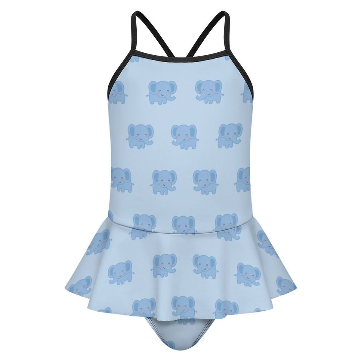 Girls' Blue Elephant Skirted Ruffle Swimsuit