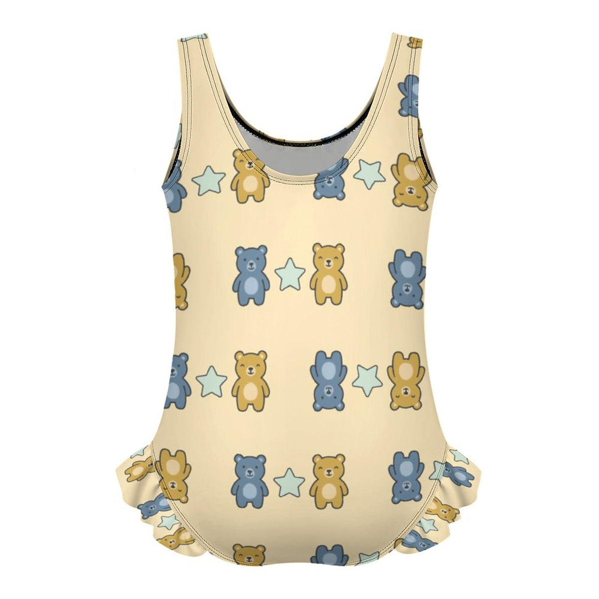 Girls Cute Bear Print Ruffled One-Piece Swimsuit