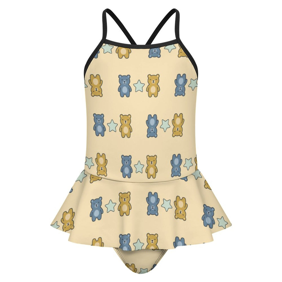 Girls Bear Print Strappy Swimsuit