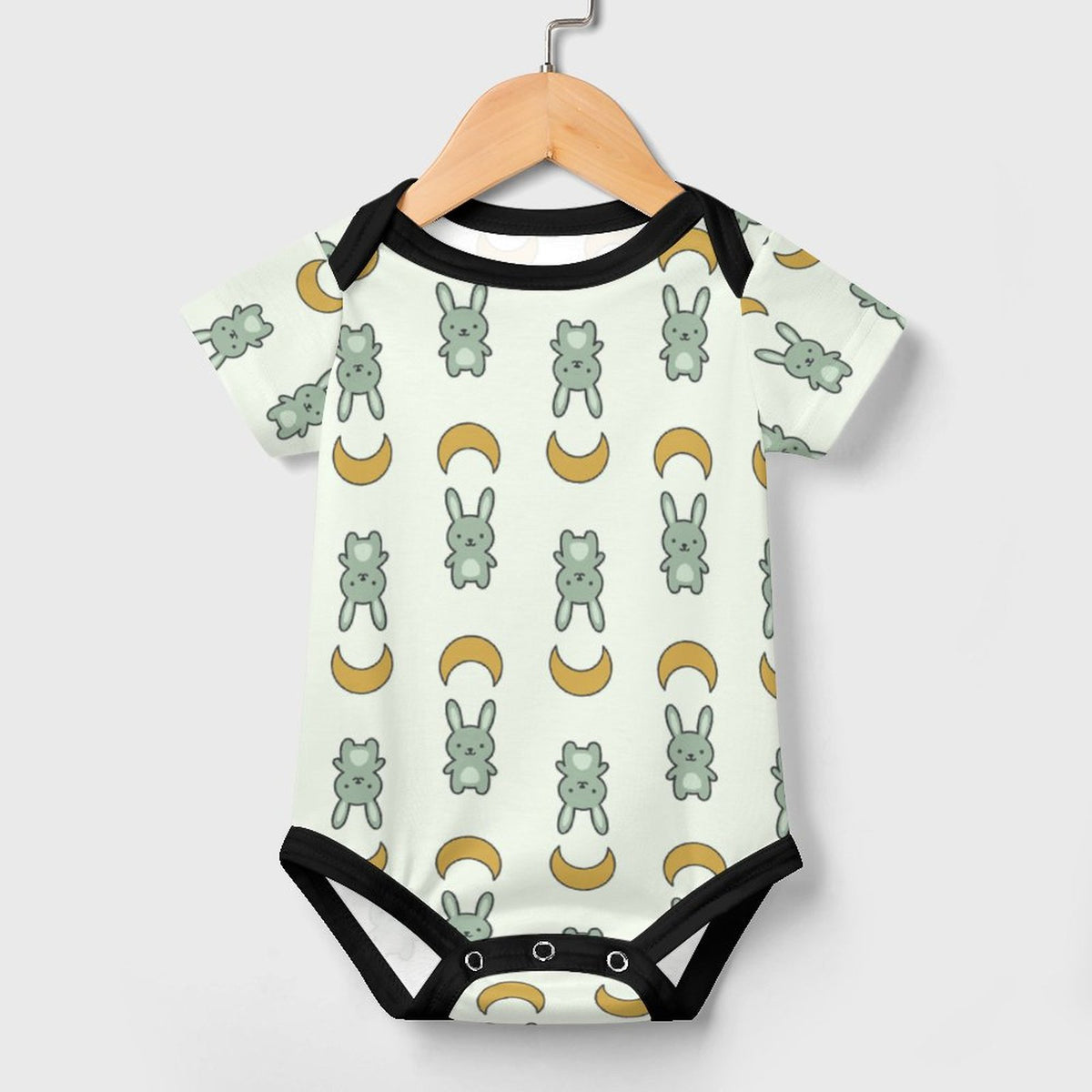 Cute Bunny & Moon Short Sleeve Baby Romper | 220gsm