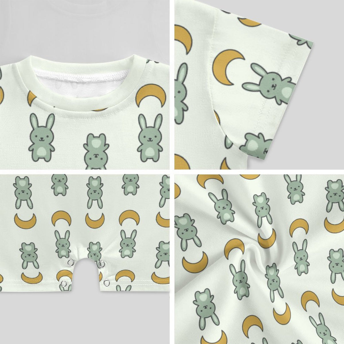 Cute Bunny & Moon Short Sleeve Baby Bodysuit | 180gsm