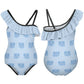 Cute Blue Elephant One-Shoulder Girls' Swimsuit