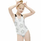 Girls' White Geometric Star Athletic Bathing Suit