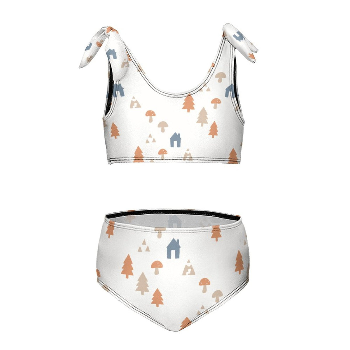 Girls' White Forest Pattern Tie Strap Bikini Set