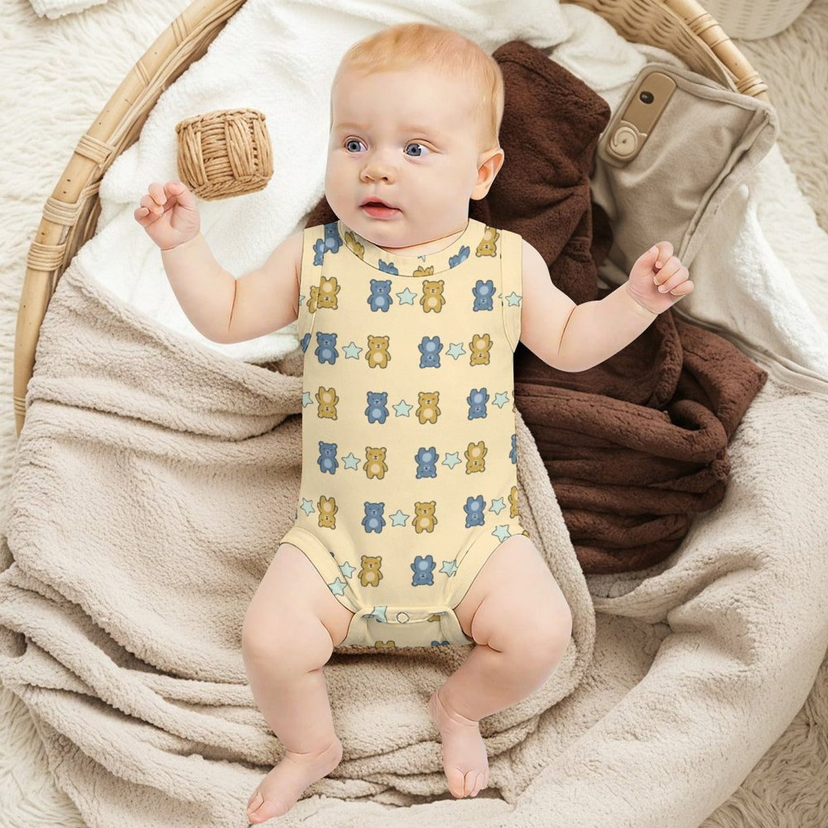 Baby Bear Print Sleeveless Romper