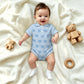 Baby Blue Elephant Print Polo Romper (200GSM)