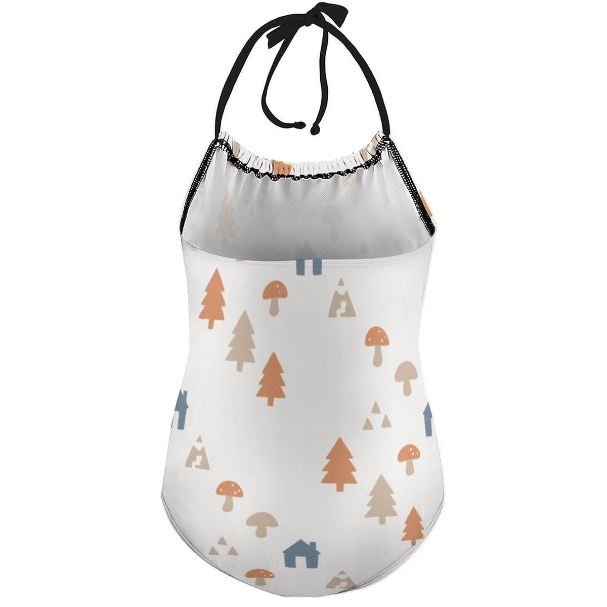 Girls' White Forest Pattern Halter Neck Swimsuit