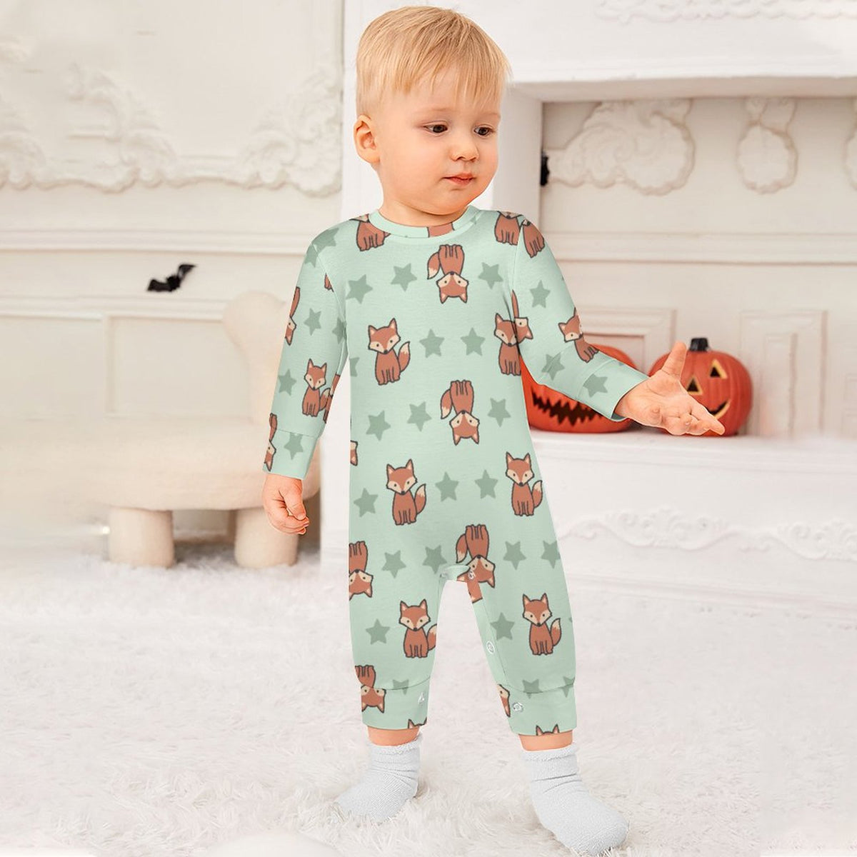 Cute Baby Fox Print Long Sleeve Romper Jumpsuit