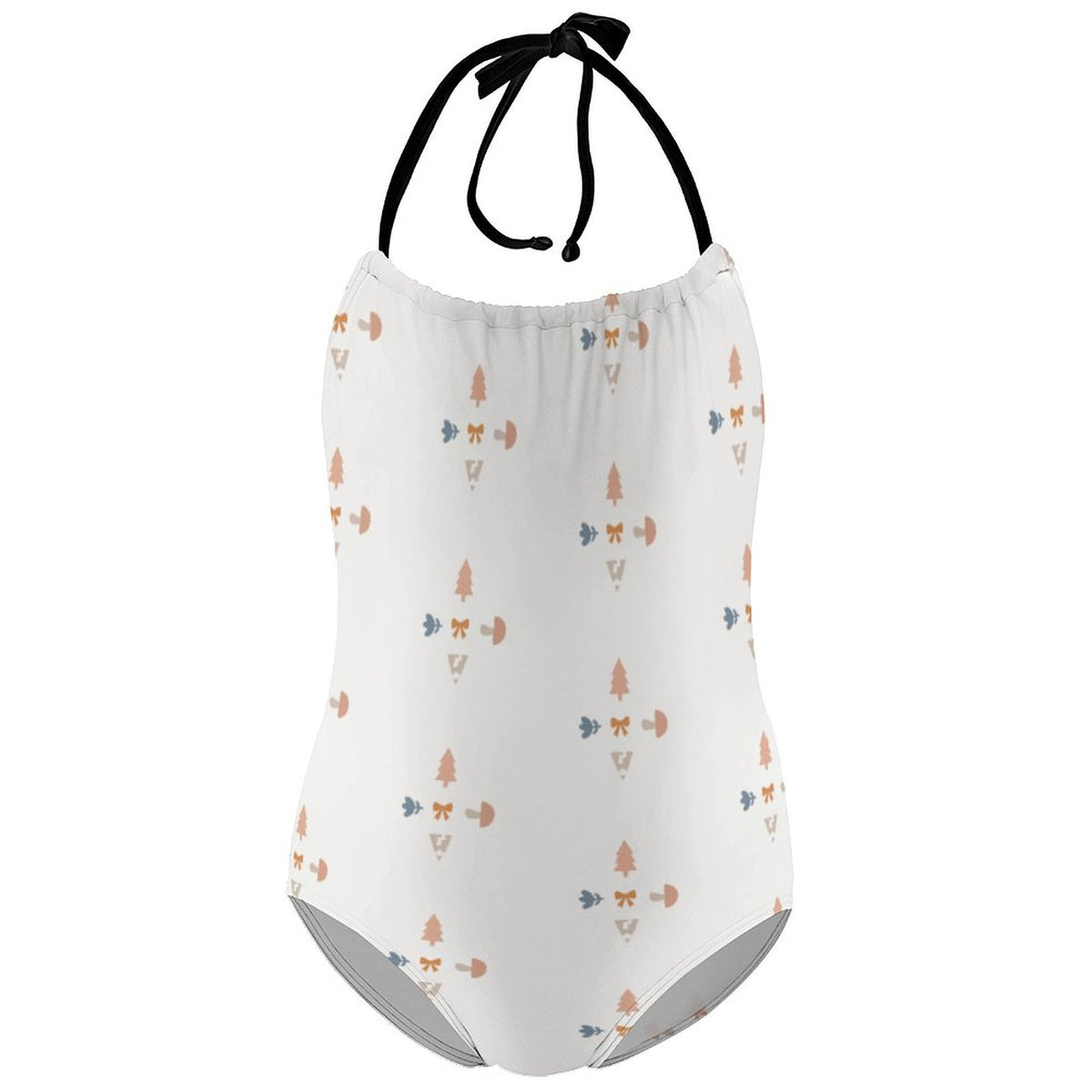 Girls' Geometric Print Halter Neck One-Piece Swimsuit