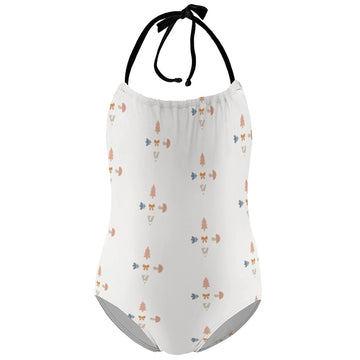 Girls' Geometric Print Halter Neck One-Piece Swimsuit