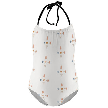 Girls' Geometric Print Halter Neck One-Piece Swimsuit