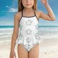 Girls' White Star Print Cami Swimsuit with Ruffle
