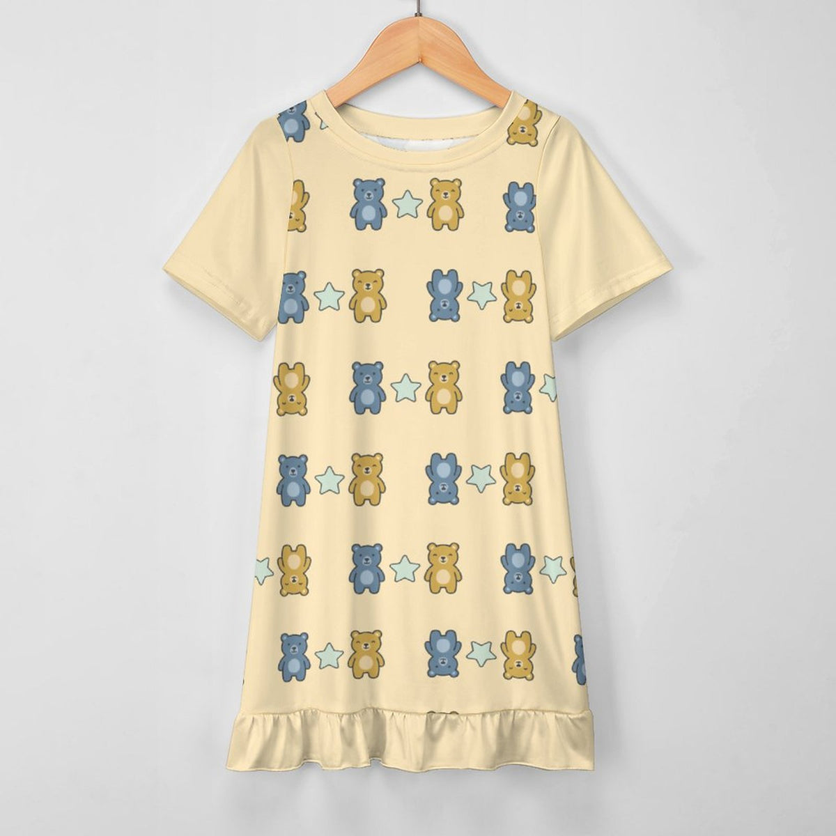 Cute Teddy Bear Girls Short Sleeve Dress | Custom AOP
