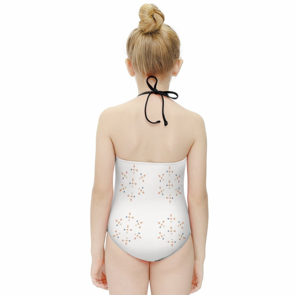 Cute Geometric Print Tie-Neck Sports Swimsuit for Girls