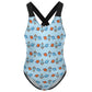 Space Rocket Cross Back One-Piece Girls Swimsuit