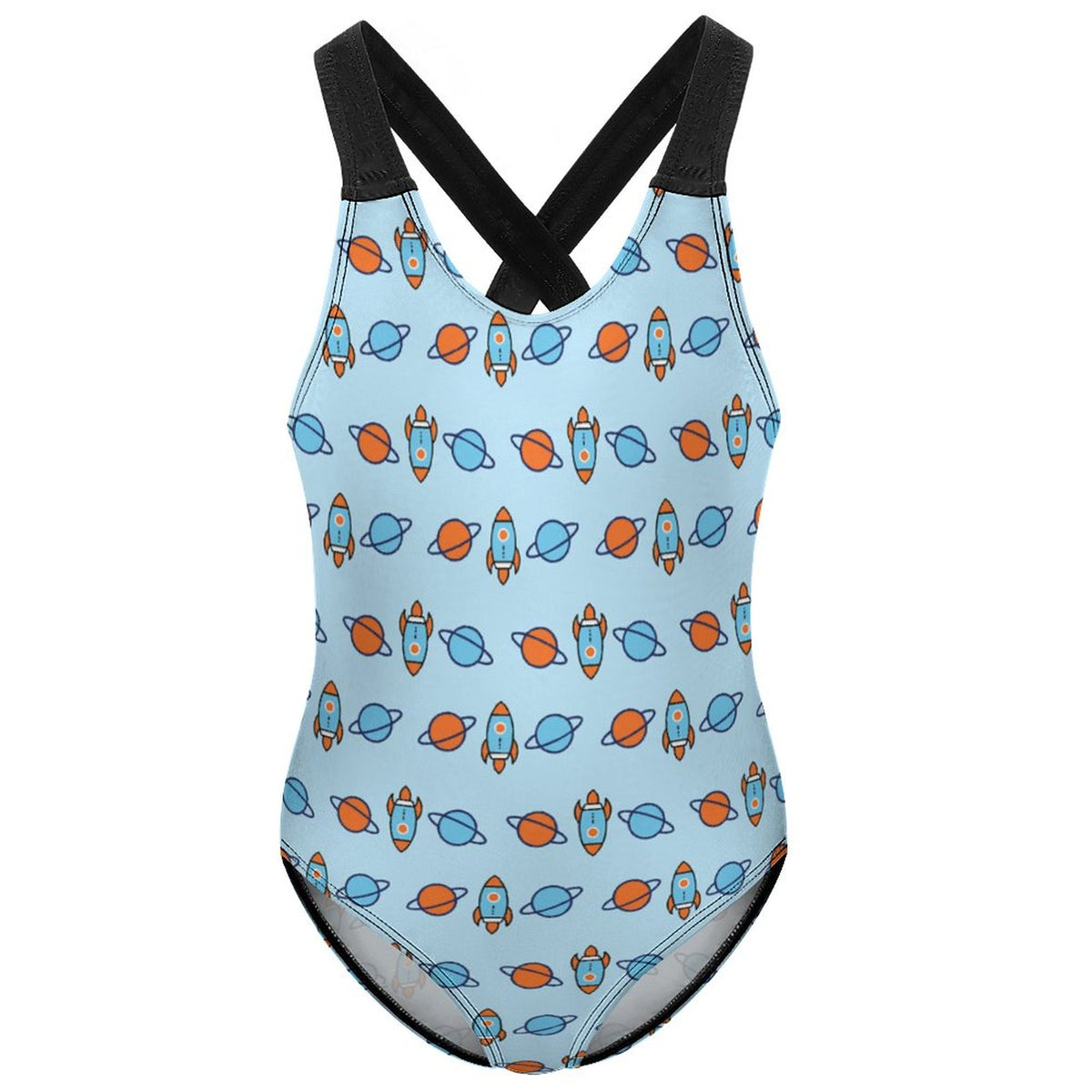 Space Rocket Cross Back One-Piece Girls Swimsuit