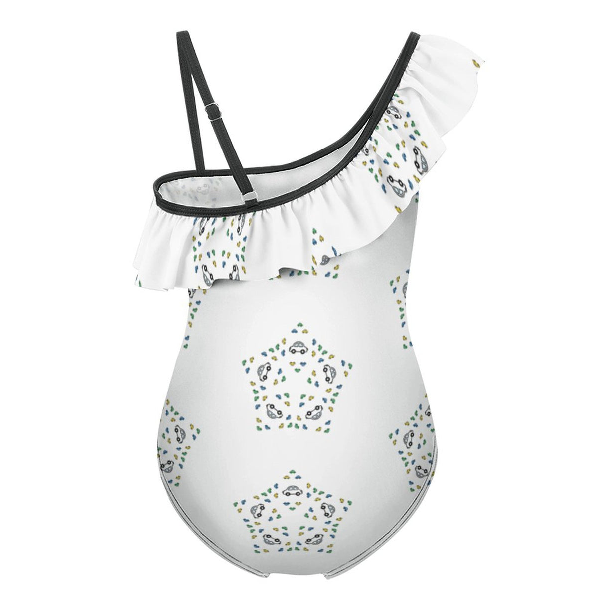 Girls' Geometric Star One-Shoulder Ruffle Swimsuit