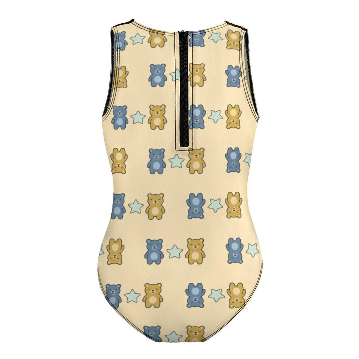 Cute Teddy Bear Zip Front Girls Swimsuit | Color Block