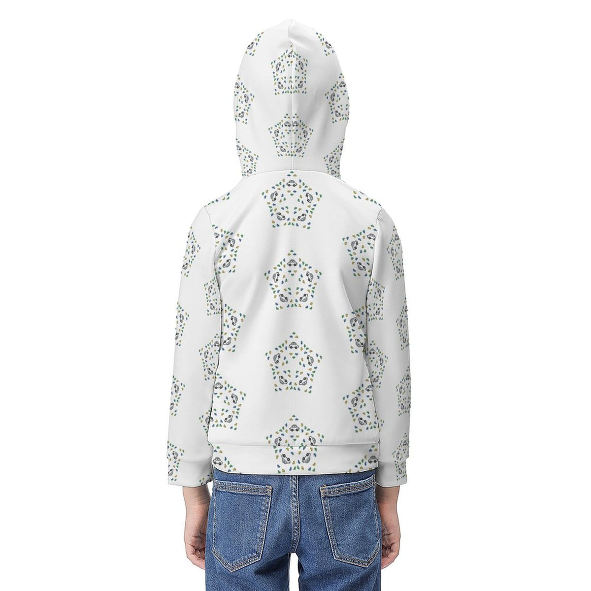 Kids' White Star Print Pullover Hoodie with Pocket