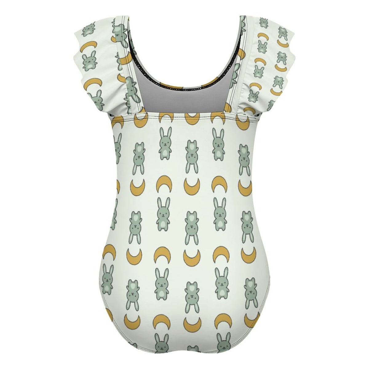 Girls Cute Bunny & Moon Print Flutter Ruffle Swimsuit