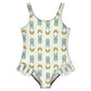 Girls Cute Bunny & Moon Print Ruffle Trim Swimsuit