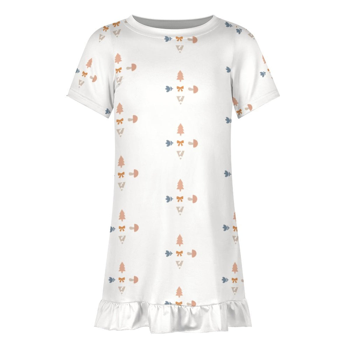 Girls' Geometric Print Ruffle Hem Short Sleeve Dress