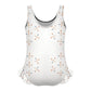 Girls' White Geometric Patterned Ruffle Hem Swimwear