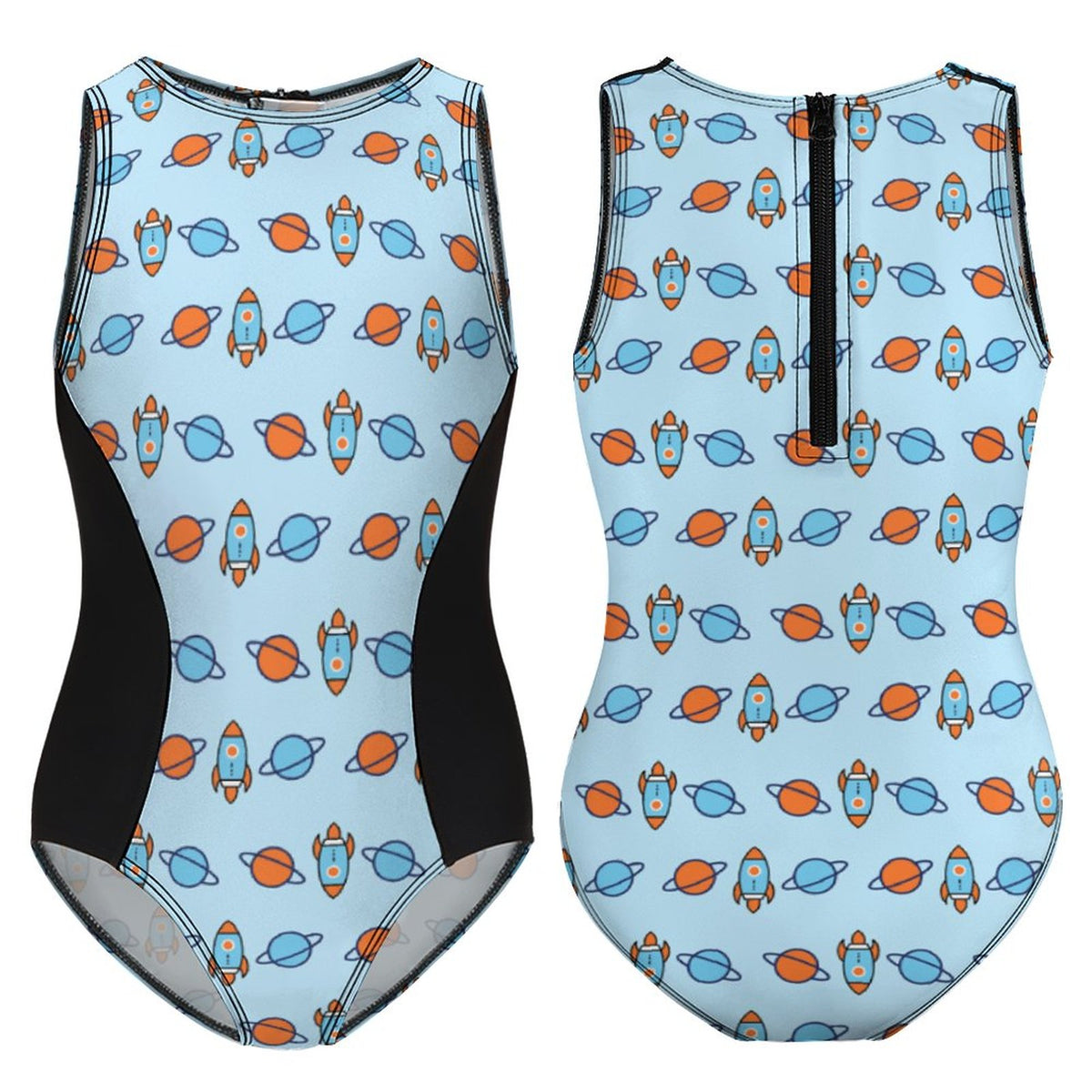 Outer Space High Neck Zip Back Girls Swimsuit