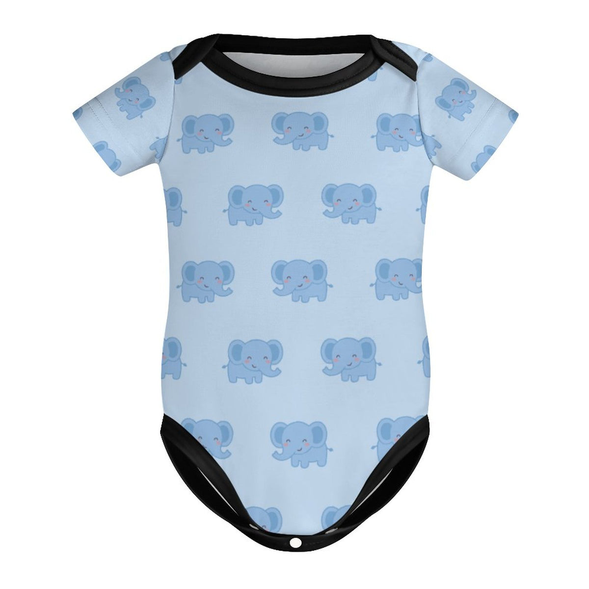 Cute Elephant Print Light Blue Cotton Baby Bodysuit