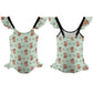 Cute Fox Print Girls One-Piece Swimsuit | Ruffle Trim