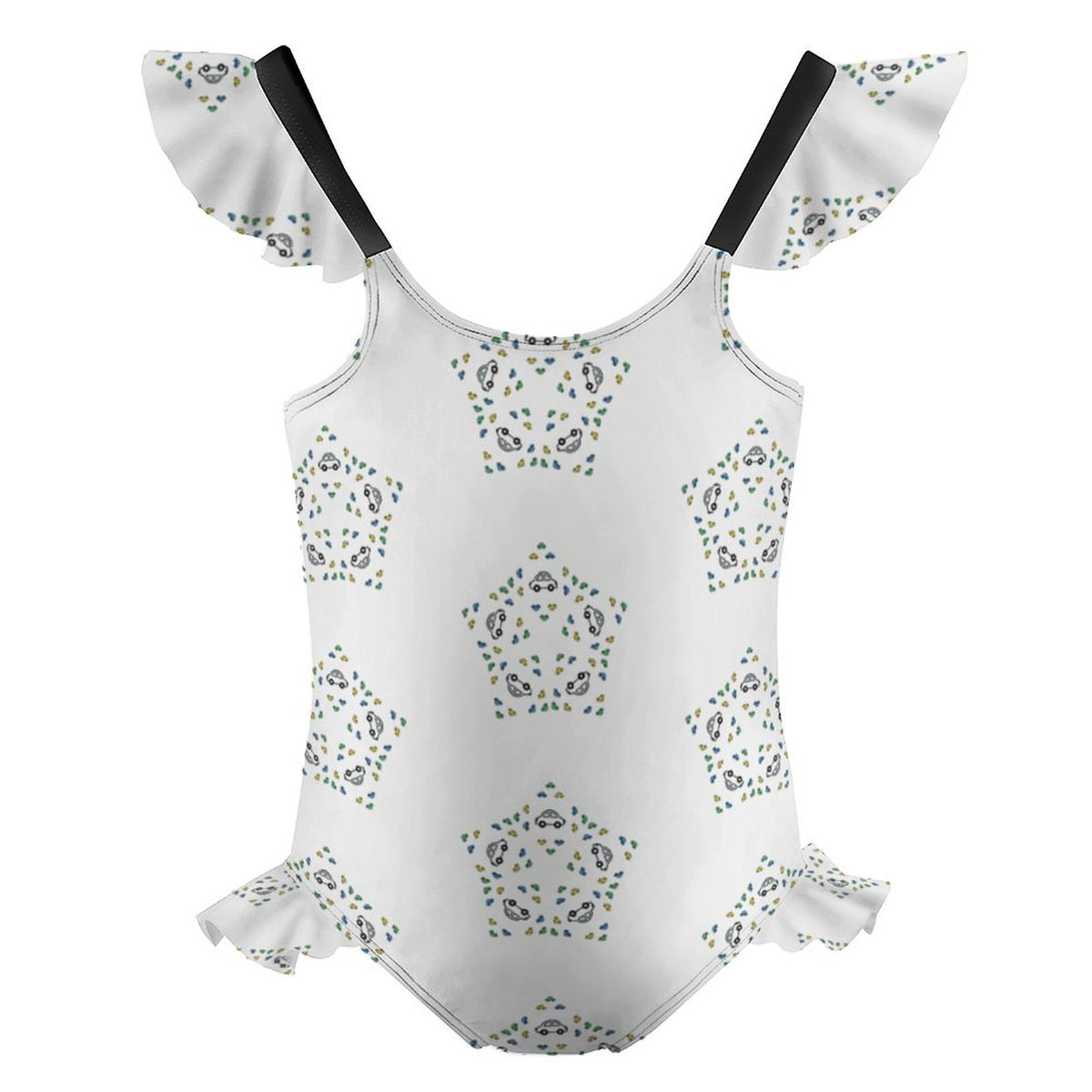 Girls' Geometric Star Ruffle One-Piece Swimsuit