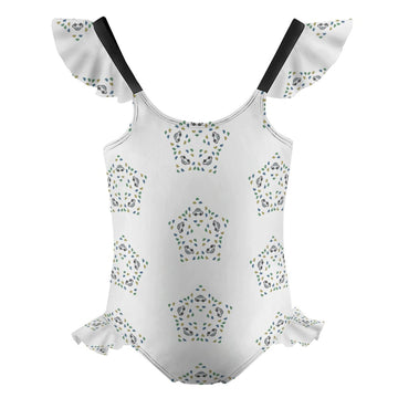 Girls' Geometric Star Ruffle One-Piece Swimsuit