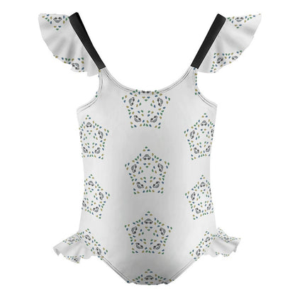 Girls' Geometric Star Ruffle One-Piece Swimsuit
