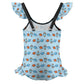 Outer Space Rocket Double Ruffle Girls Swimsuit