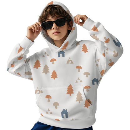 230GSM White Forest Pattern Kids' Pullover Hoodie