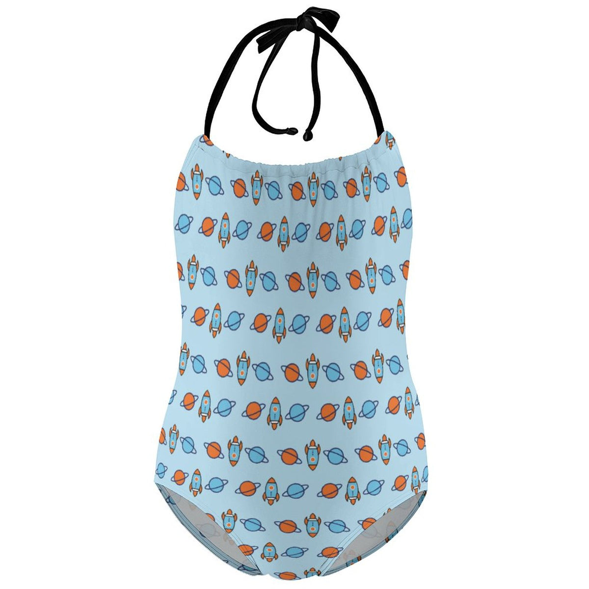 Outer Space Rocket Halter One-Piece Girls Swimsuit