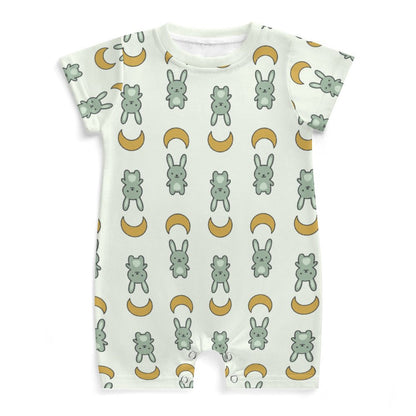 Cute Bunny & Moon Short Sleeve Baby Bodysuit | 180gsm