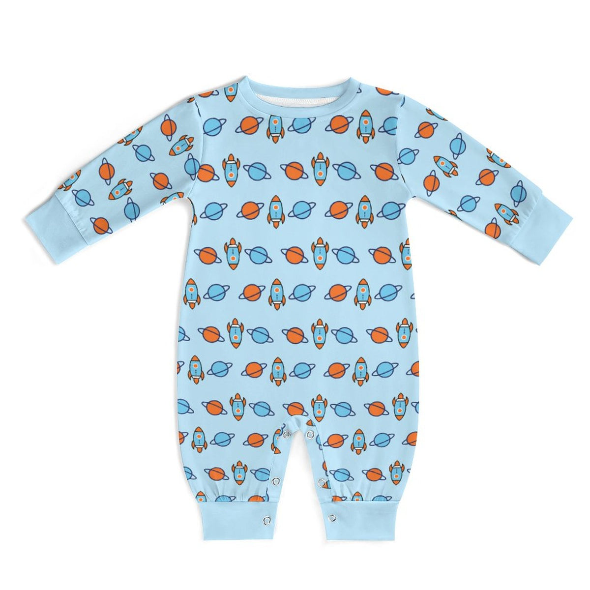 Outer Space Rocket Long Sleeve Baby Romper | 180gsm