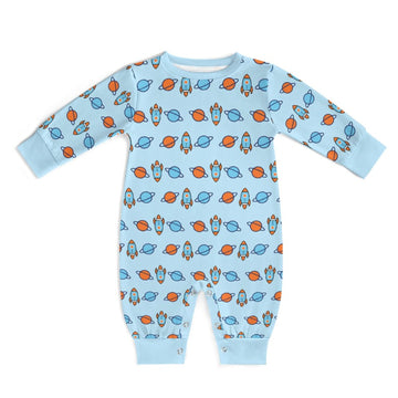 Outer Space Rocket Long Sleeve Baby Romper | 180gsm